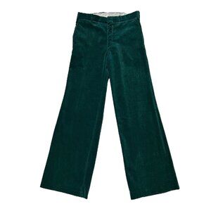 70s vintage green velvet wideleg flare pants hippie boho bellbottom trousers.